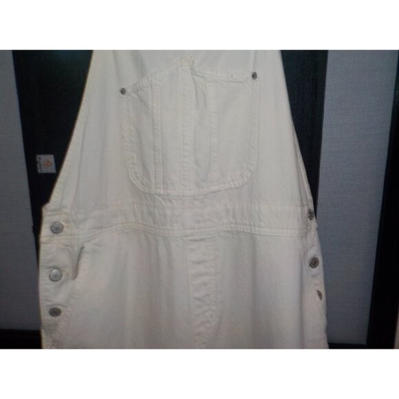 Old Navy Off White Denim Overalls w/side Buttons Pockets Plus Size Women's 16 - Picture 2 of 5
